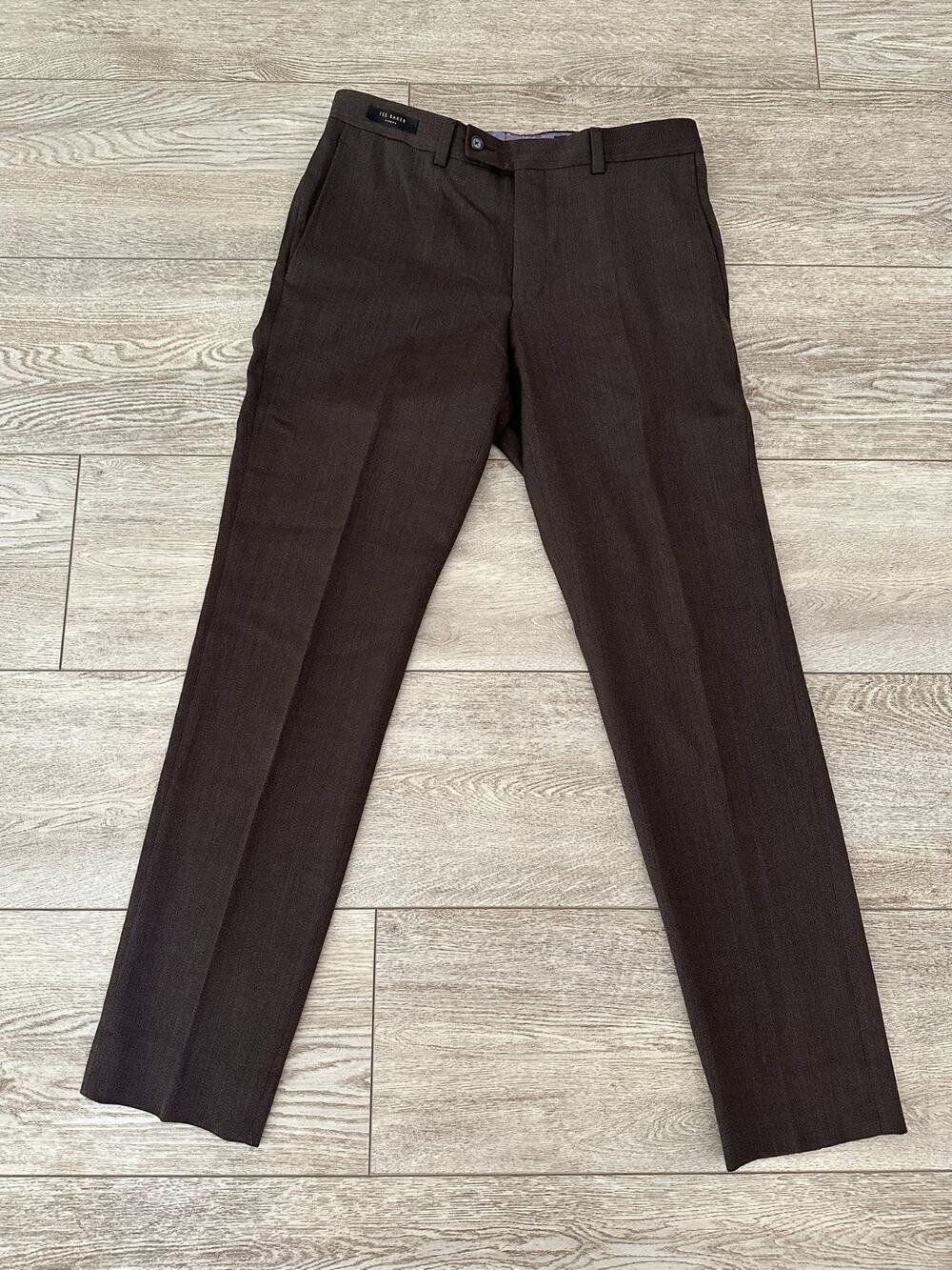Ted Baker London Julian Pant Men's 33R Brown 100% Wool Dress Pants Flat Front